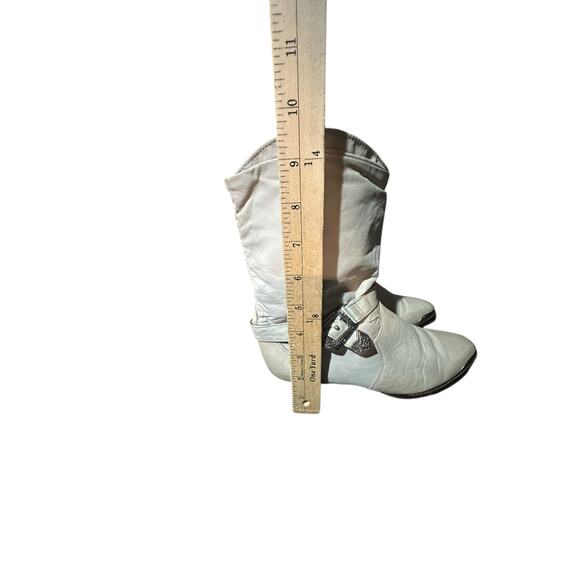 ZODIAC Cowboy Slouch Boots Wingtip Leather Toe Tips Cream Womens Vintage 7M - Picture 9 of 9
